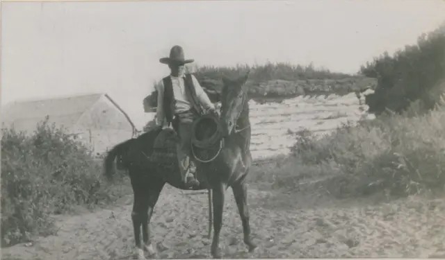 Emery Le Grandeur on horseback, ready for the range